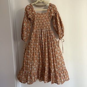 Blockprint floral dress square neckline